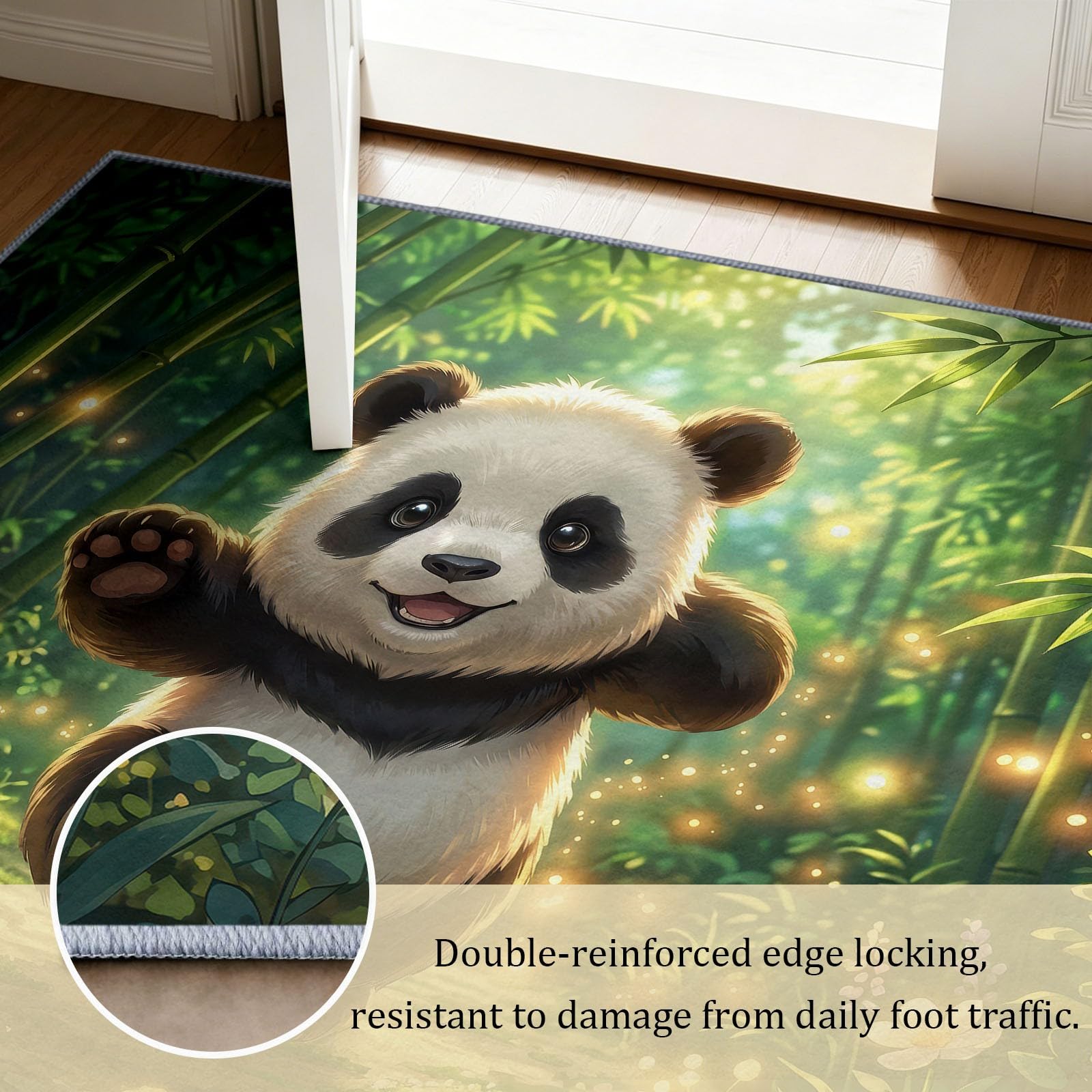 Alfombra antideslizante de bambú con diseño de oso panda y animales de dibujos animados, 160 x 230 cm, alfombra antideslizante para dormitorio, sala de estar, alfombra de suelo de pelo corto que no se