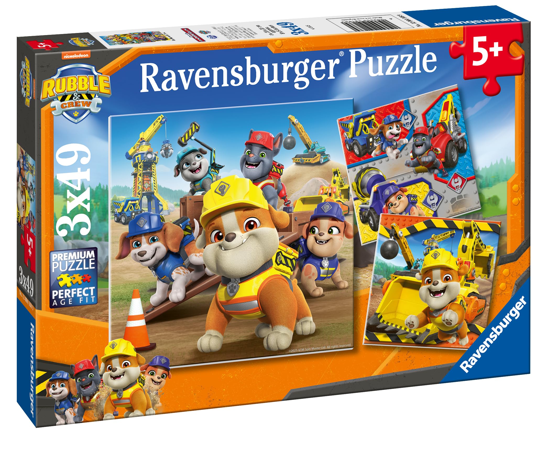 Ravensburger Paw Patrol Rubble & Crew Toys and Gifts, 3x 49 Piece Jigsaw Puzzles for Kids Age 5 Years +, Vibrant