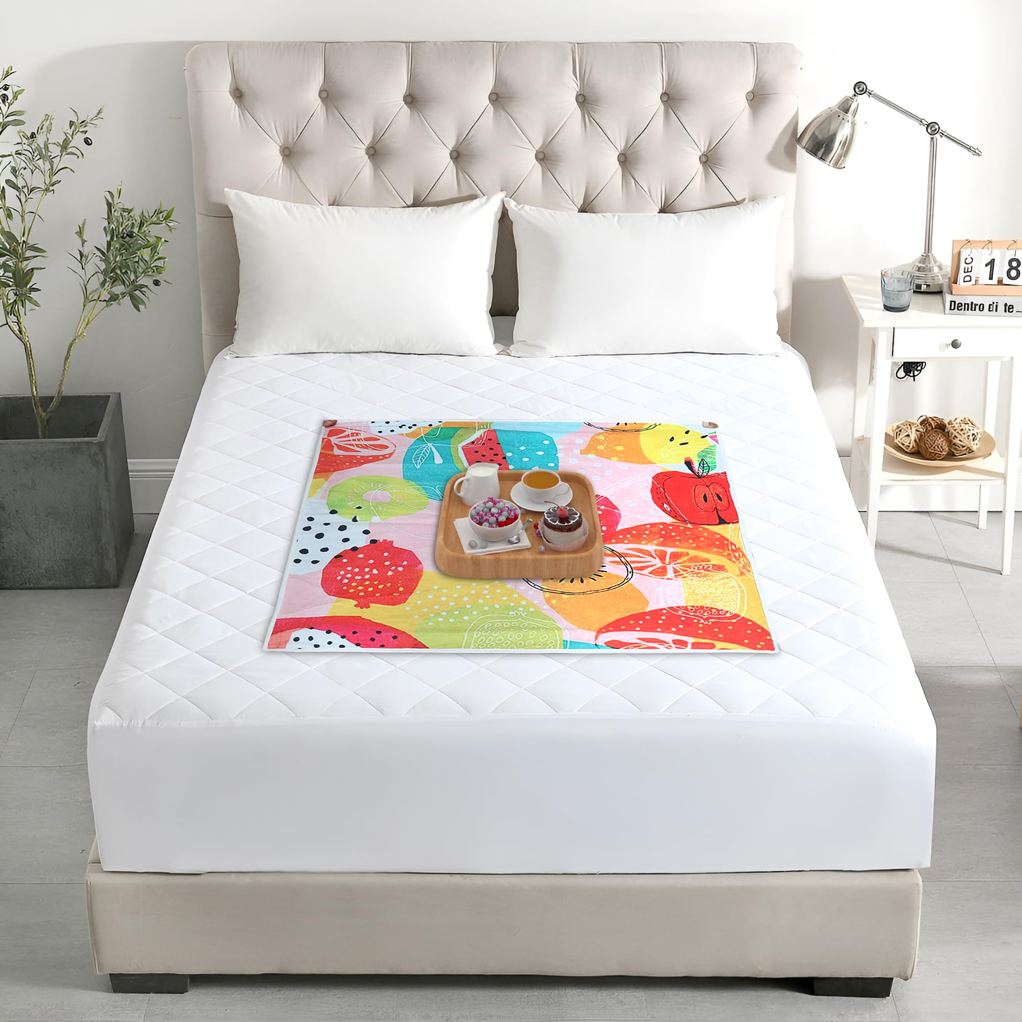Aazeem Waterproof Bed Server | Food Mat | Bedsheet Protector | Non - Reversible in 3D Printed with Laminated Nonwoven Back| Multicolor|-image-31