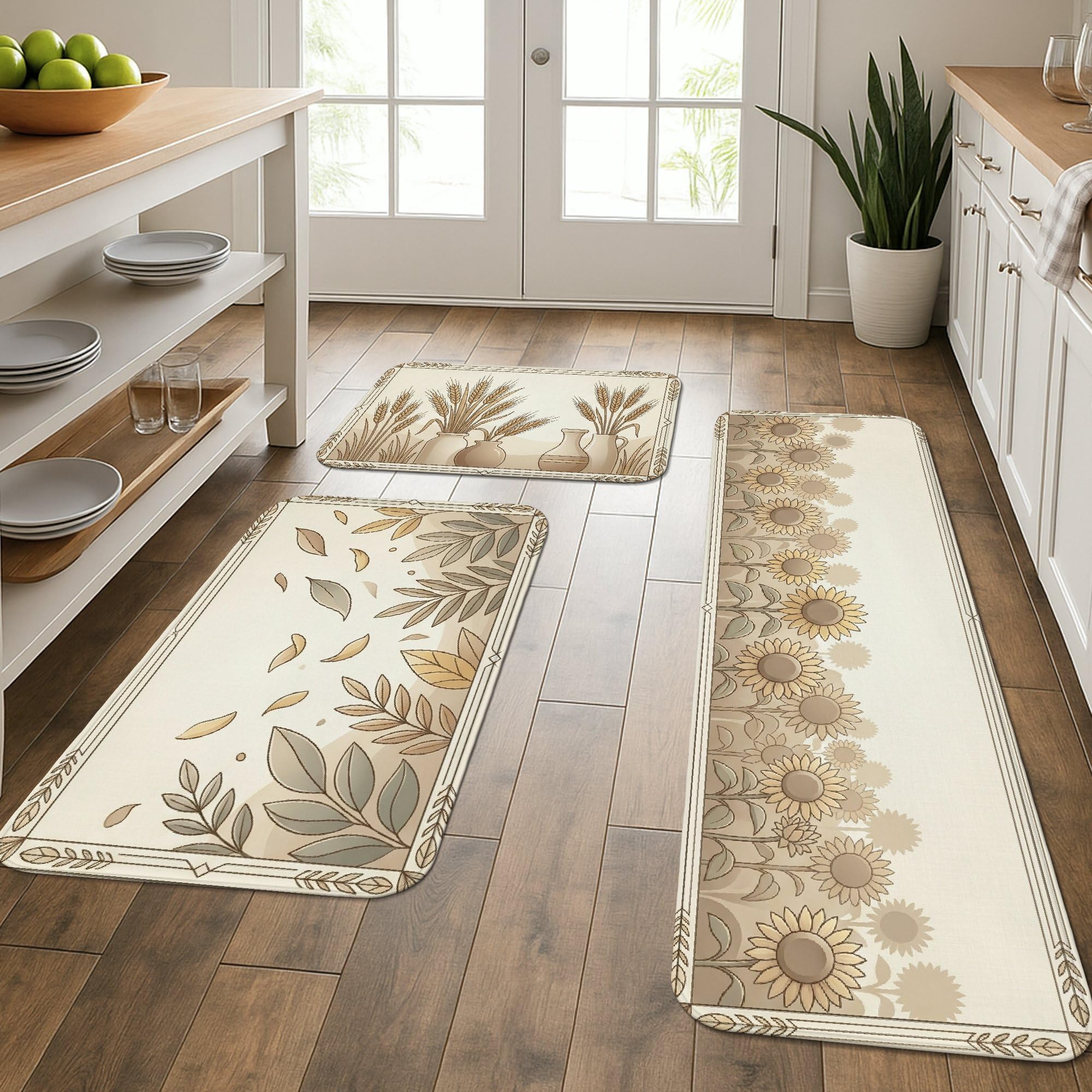 Tapis de cuisine anti-fatigue lot de 3 motif tournesol botanique pour protéger vos sols