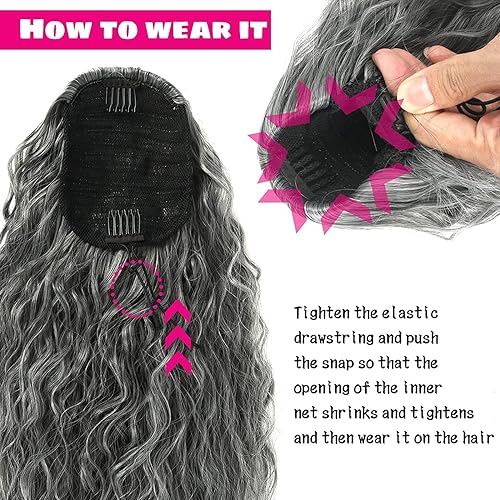 Miniatura 9 de Aisaide Extensión de cola de caballo rizada y ondulada con cordón para mujeres negras, extensiones de cabello sintético largo rizado ondulado