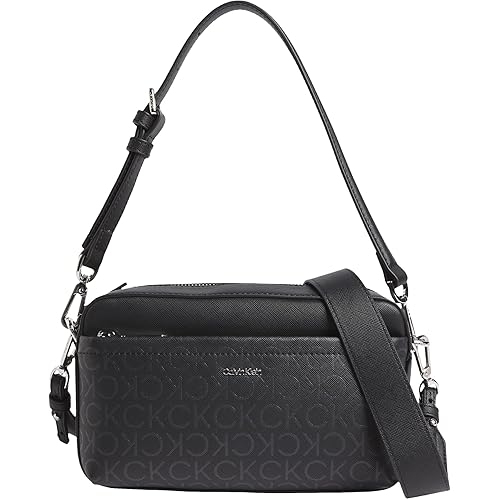 Calvin Klein Donna Borsa a Tracolla Must Double Straps Camera con Stampa con Logo, Nero (Black), Taglia Unica