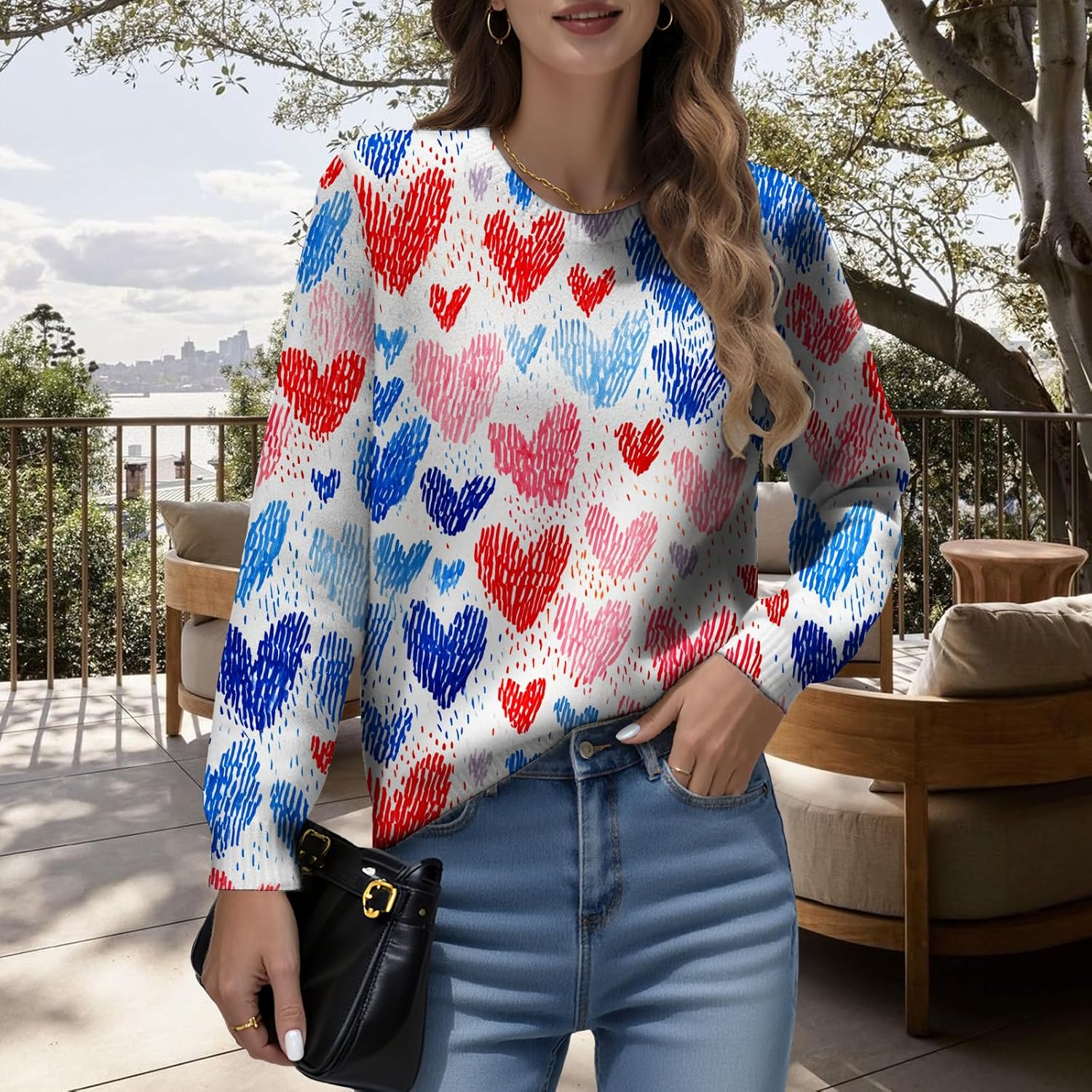 LIZALIG Womens Long Sleeve Print Pullover Sweater Round Neck Relaxed Fit Soft Comfortable Chic Fall Fashion Trendy - Image 3