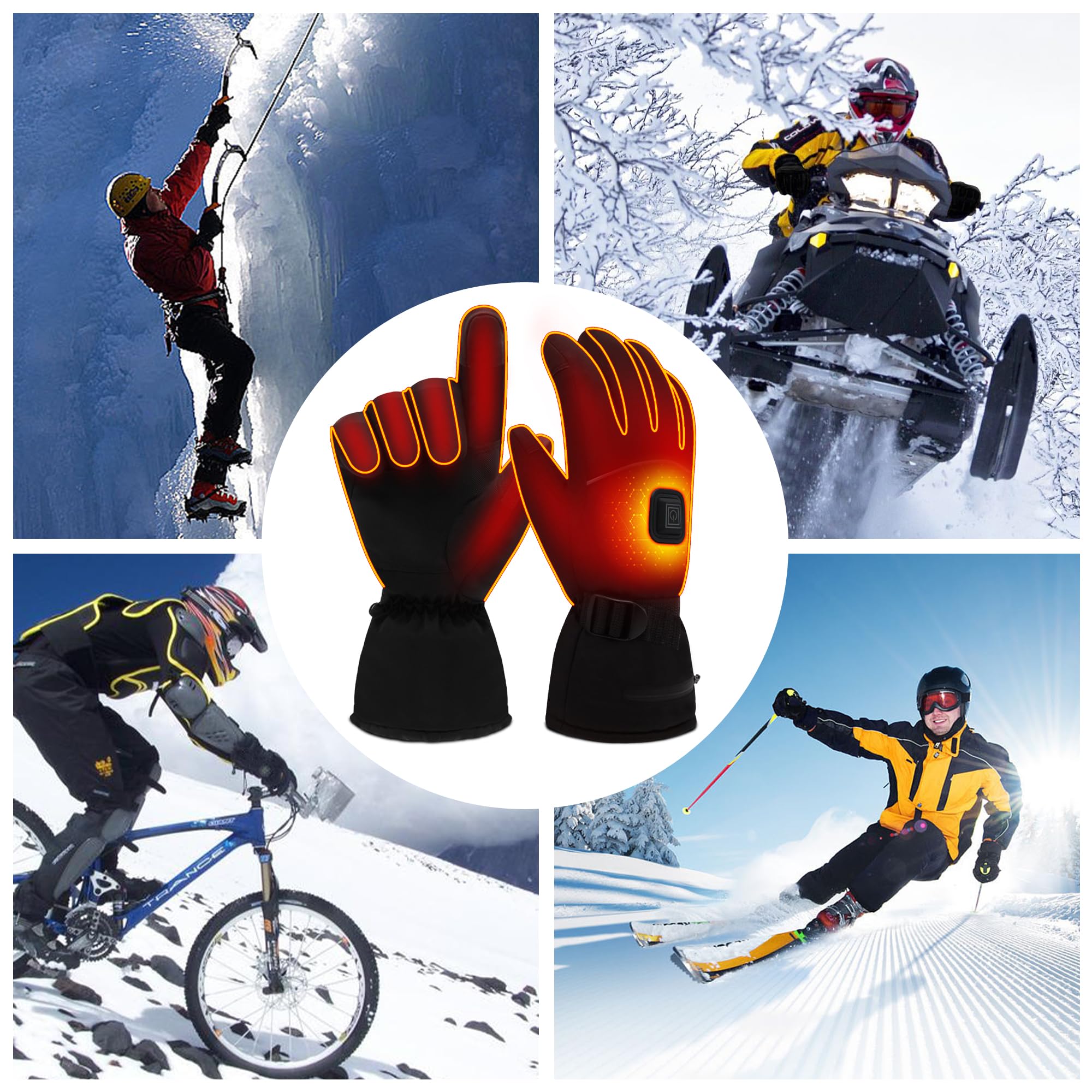 Svpro, guanti termici unisex con batteria e touchscreen SMS, impermeabili, invernali, caldi guanti termici per escursioni, campeggio, sci, scaldamani (3,7 V)