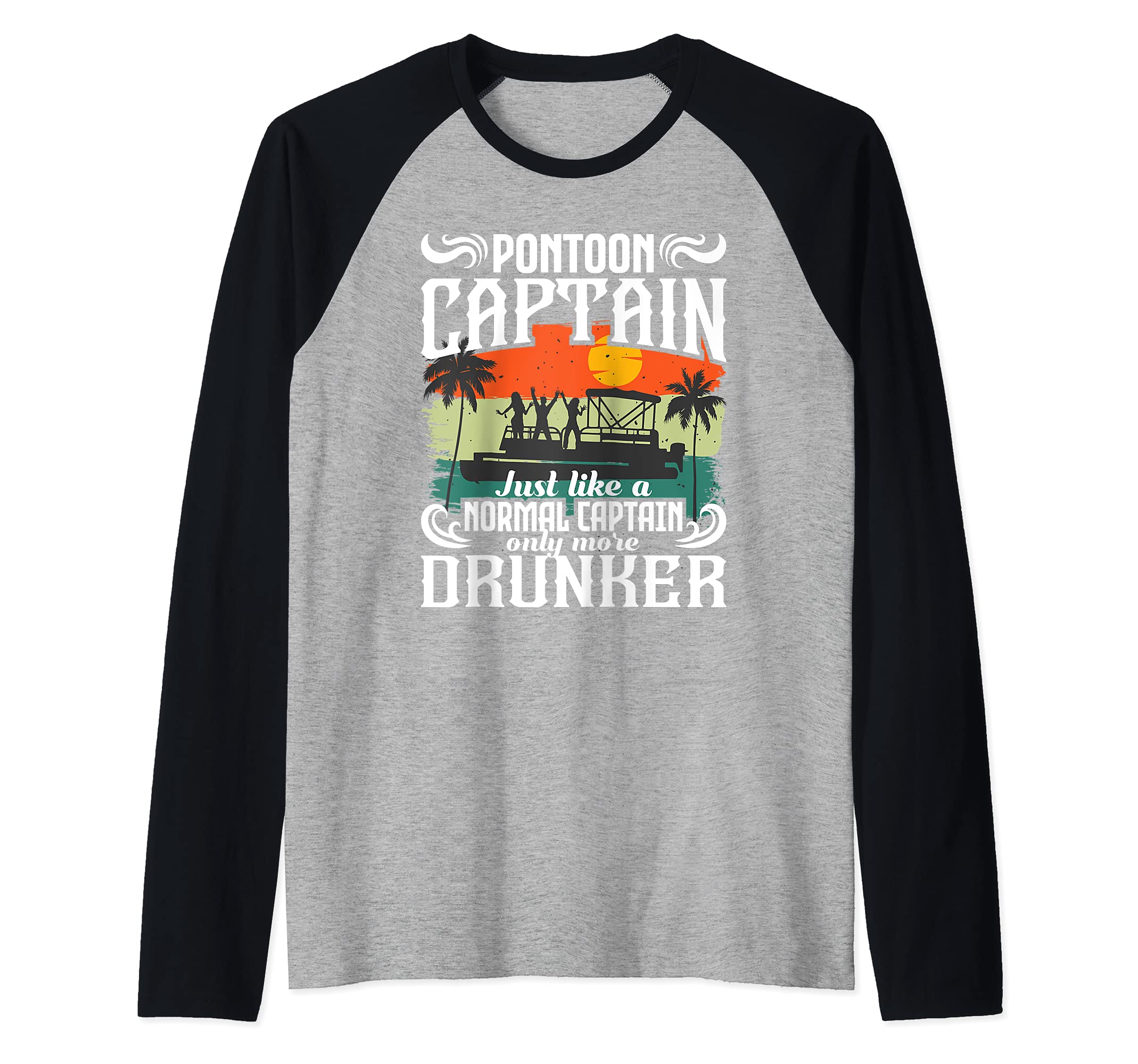 Pontoon Captain - Funny Pontoon Boat Pontooning Party Boat Raglan Baseball Tee, Black