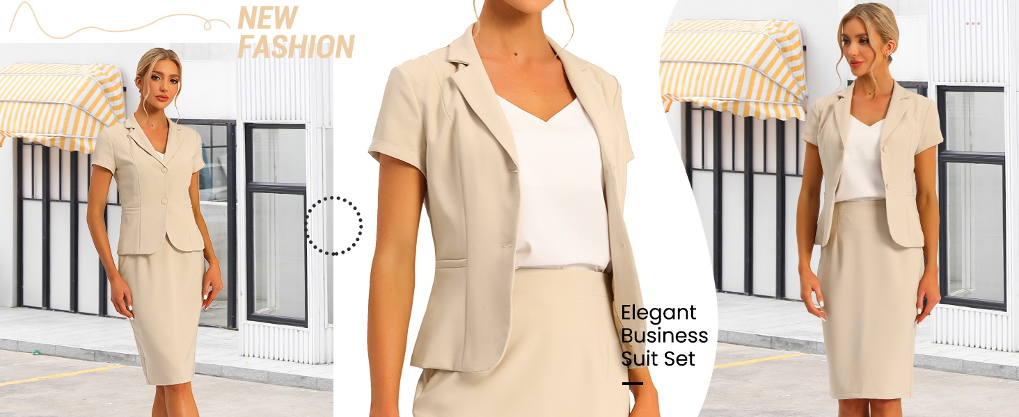 Allegra K Elegant businesskostuum voor dames, met korte mouwen, blazer