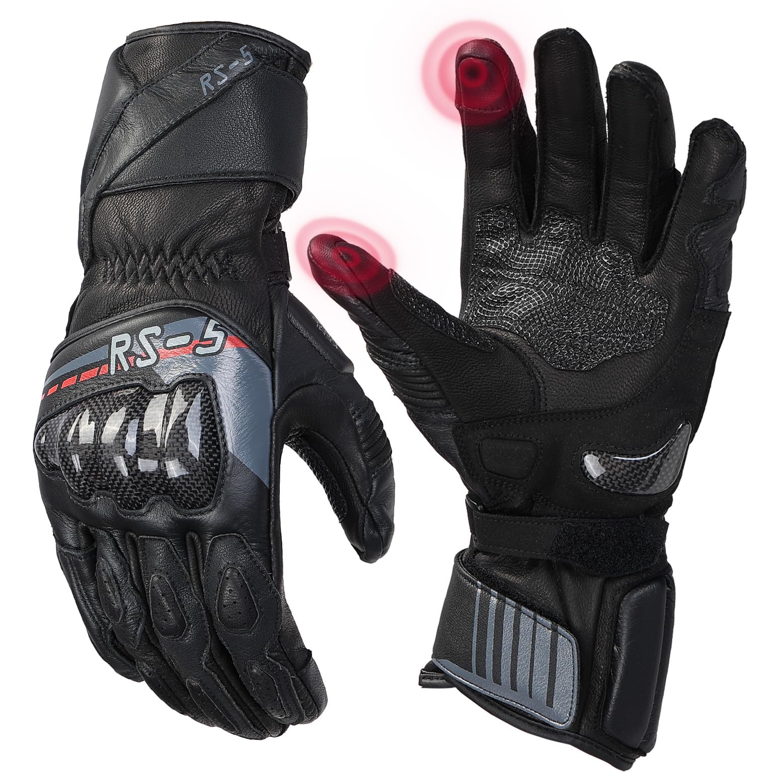 KEMIMOTO Motorradhandschuhe Leder für Herren und Damen, Vollfinger-Handschuhe aus Rindsleder und Ziegenleder mit Carbonfaser-Knöchelverstärkung und Touchscreen
