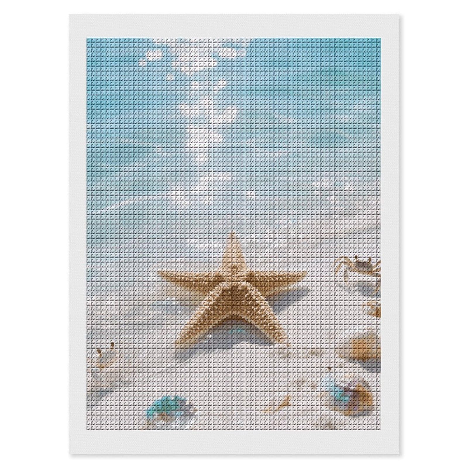 FodPand Starfish Blue Ocean 5D Diamond Painting Kits for Adults Beginners Full Drill Square Diamond Dots Pictures Gem Art Supplies for Home Wall Room Decoration DIY Craft Set Gift 12x16