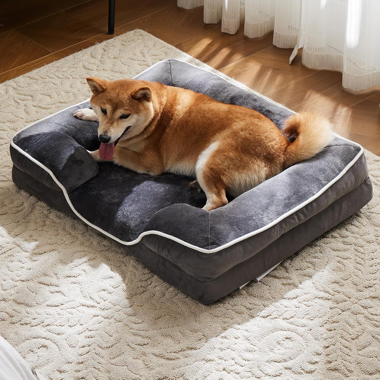 Sweetcrispy Orthopedic Dog Bed, Memory Foam Pet Bed for Extra Large Dogs with Washable Removable Cover Non-Slip Base Waterproof Liner Egg Crate Foam for Improved Sleep, Grey, 42" L x 32" W x 6.5" Th Orthopedic 42"L x 32"W x 6.5"Th Grey