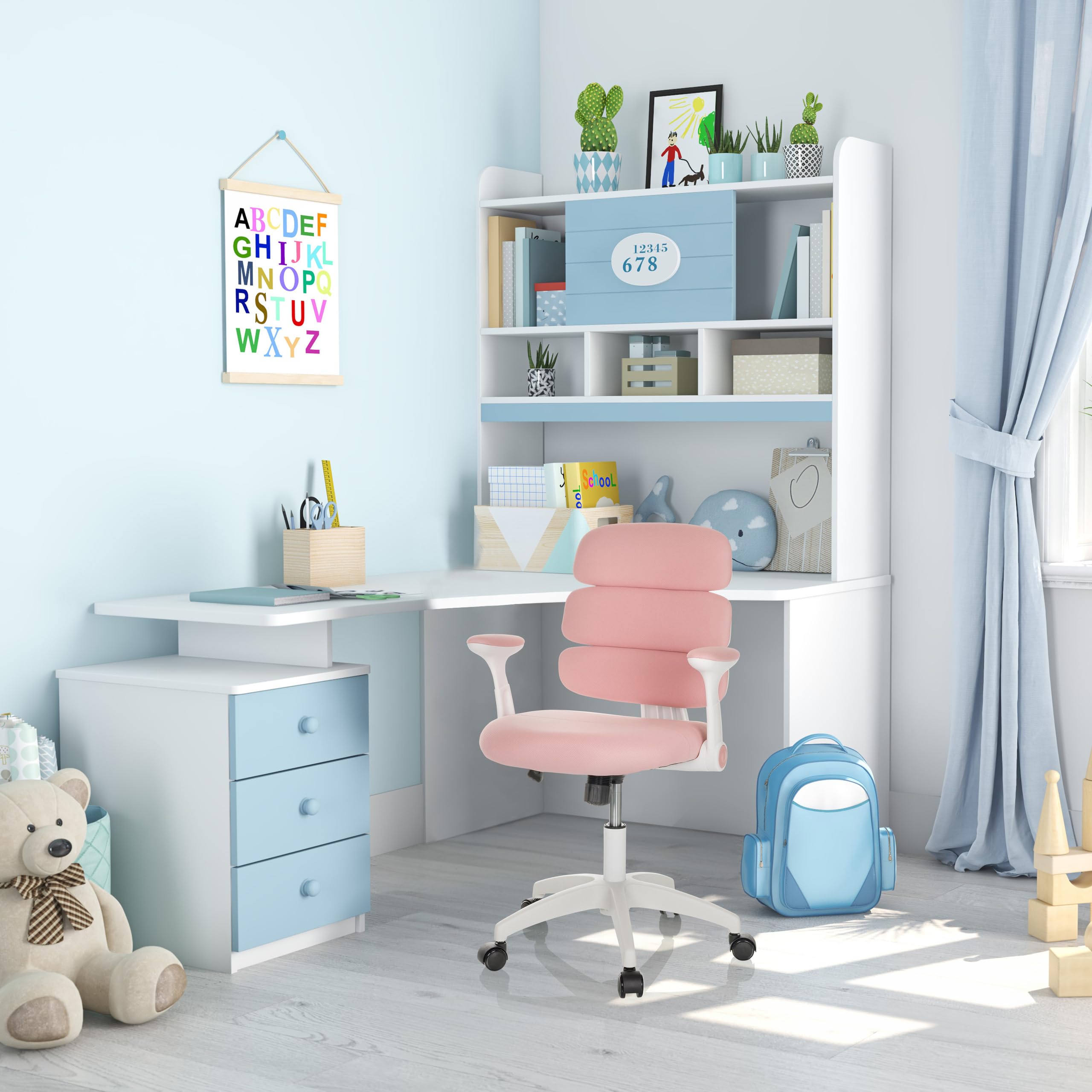 hjh OFFICE Dziecięce krzesło obrotowe Kid ERGOLINO W krzesło dziecięce z ergonomicznym oparciem, kolor różowy, 736429