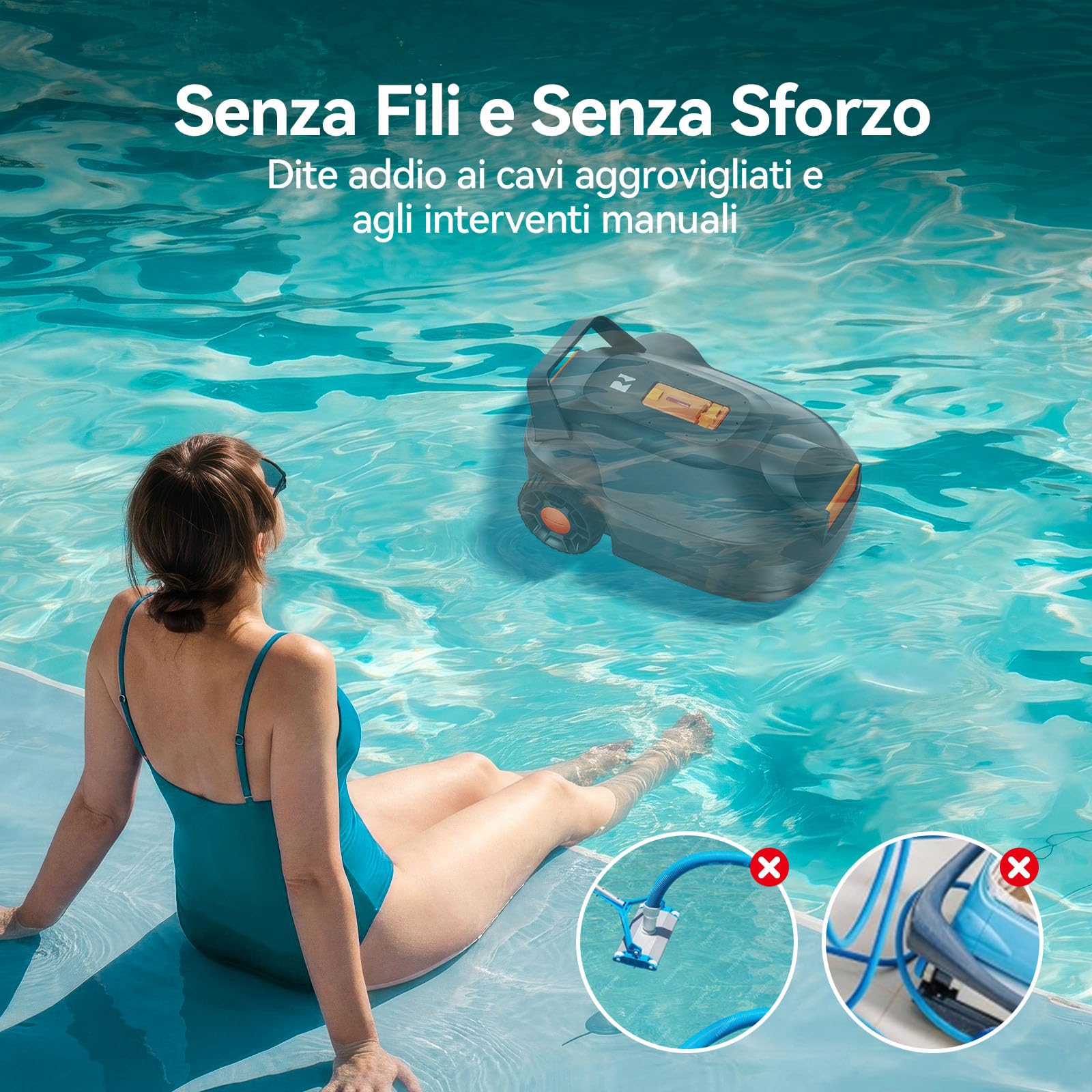 Redkey S200 Robot Piscina Senza Fili, 180 Min Autonomia, Doppi Motori, Doppia Aspirazione, Parcheggio Automatico, Robot Piscine Fuori Terra a Fondo Piatto fino a 100 m²