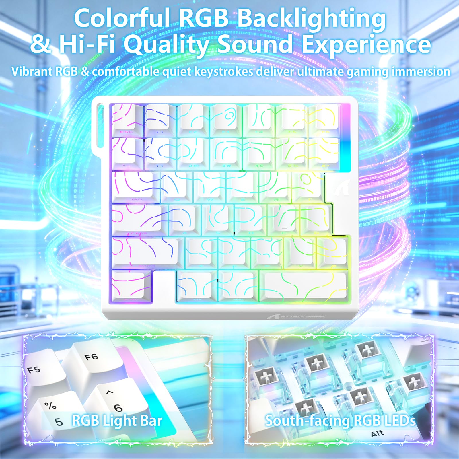 MAMBASNAKE Attack Shark M36 HE Teclado Gaming Una Mano 8000Hz Rapid Trigger, 36 Teclas Cable Interruptor Magnético, Precisión RT 0,01mm, SOCD & DKS, Retroiluminación RGB, para PC/Mac, Blanco Contour