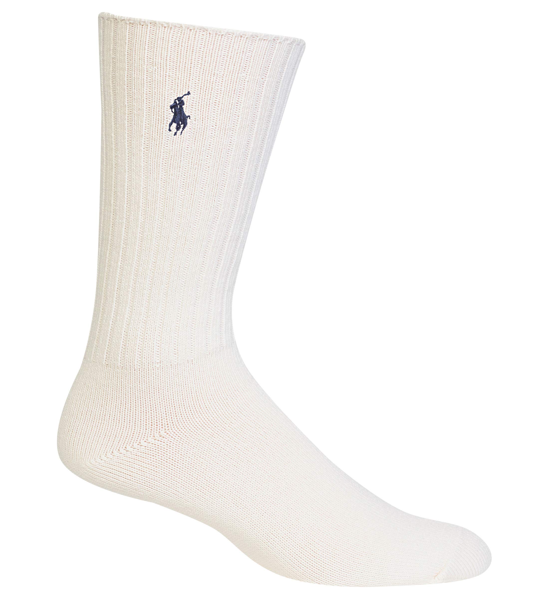 Mens Cotton Ribbed Dress Crew Socks - 1 Pair Pack - Solid Color Cushioned Comfort Classic Crew