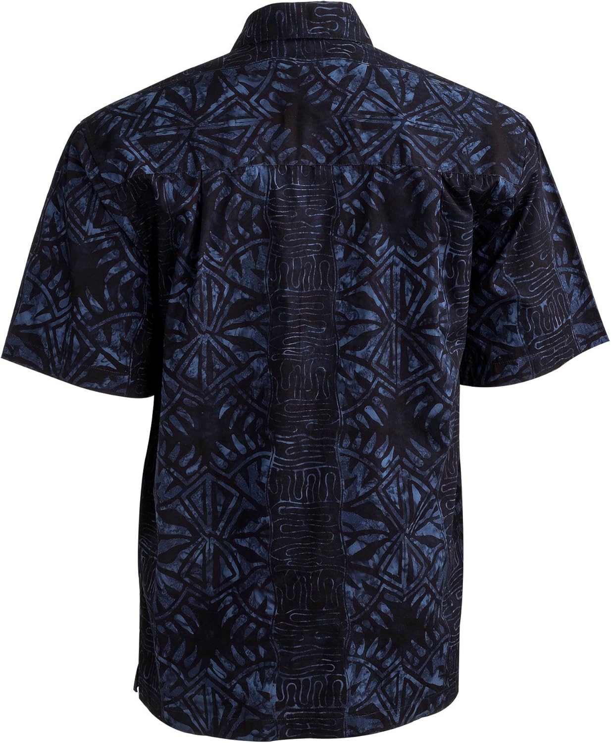 Johari West Hawaiian Short Sleeve Cotton Button-Down Batik Shirt for Men (Geometric Forest)