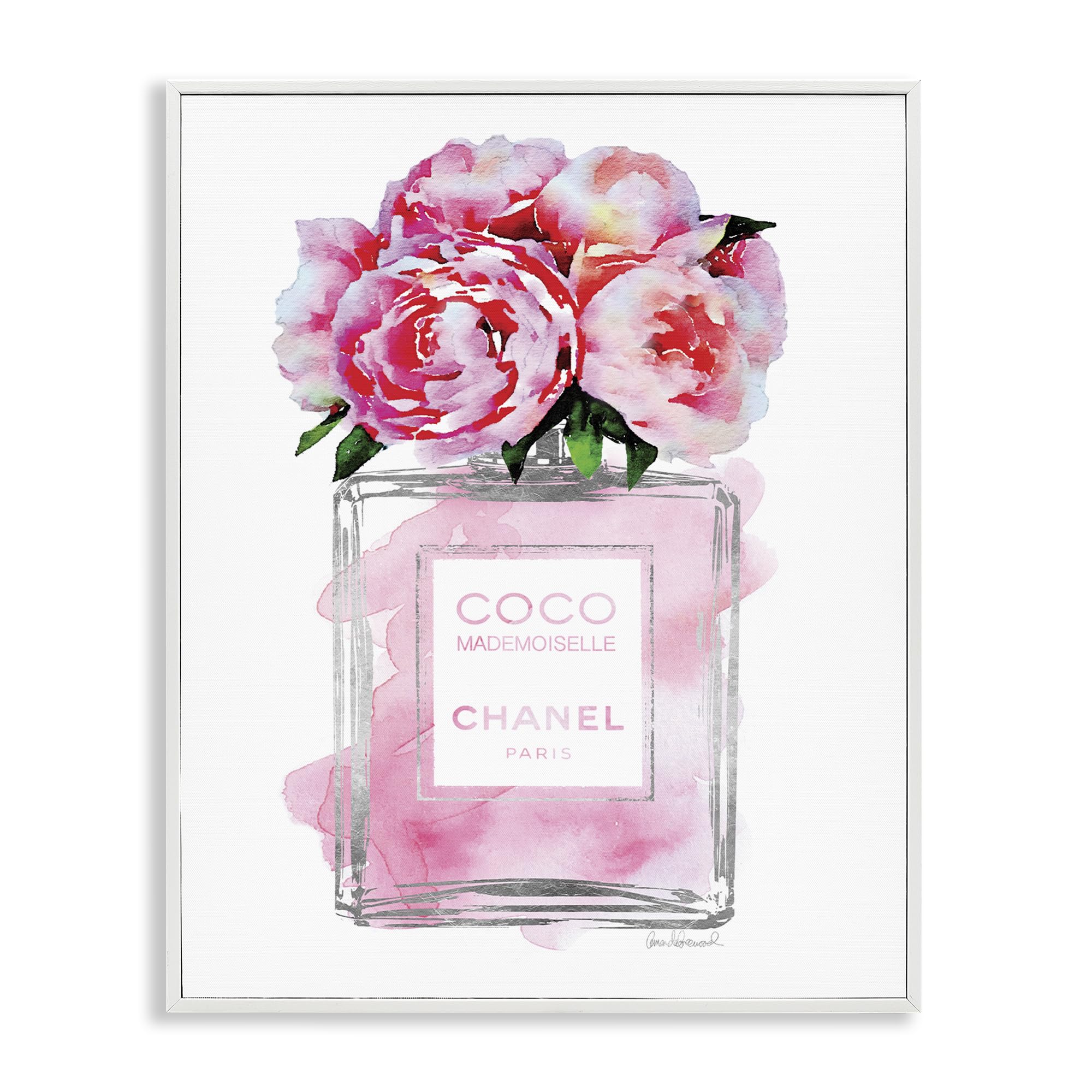 'Glam Perfume Bottle with Roses'| Framed Giclee Art