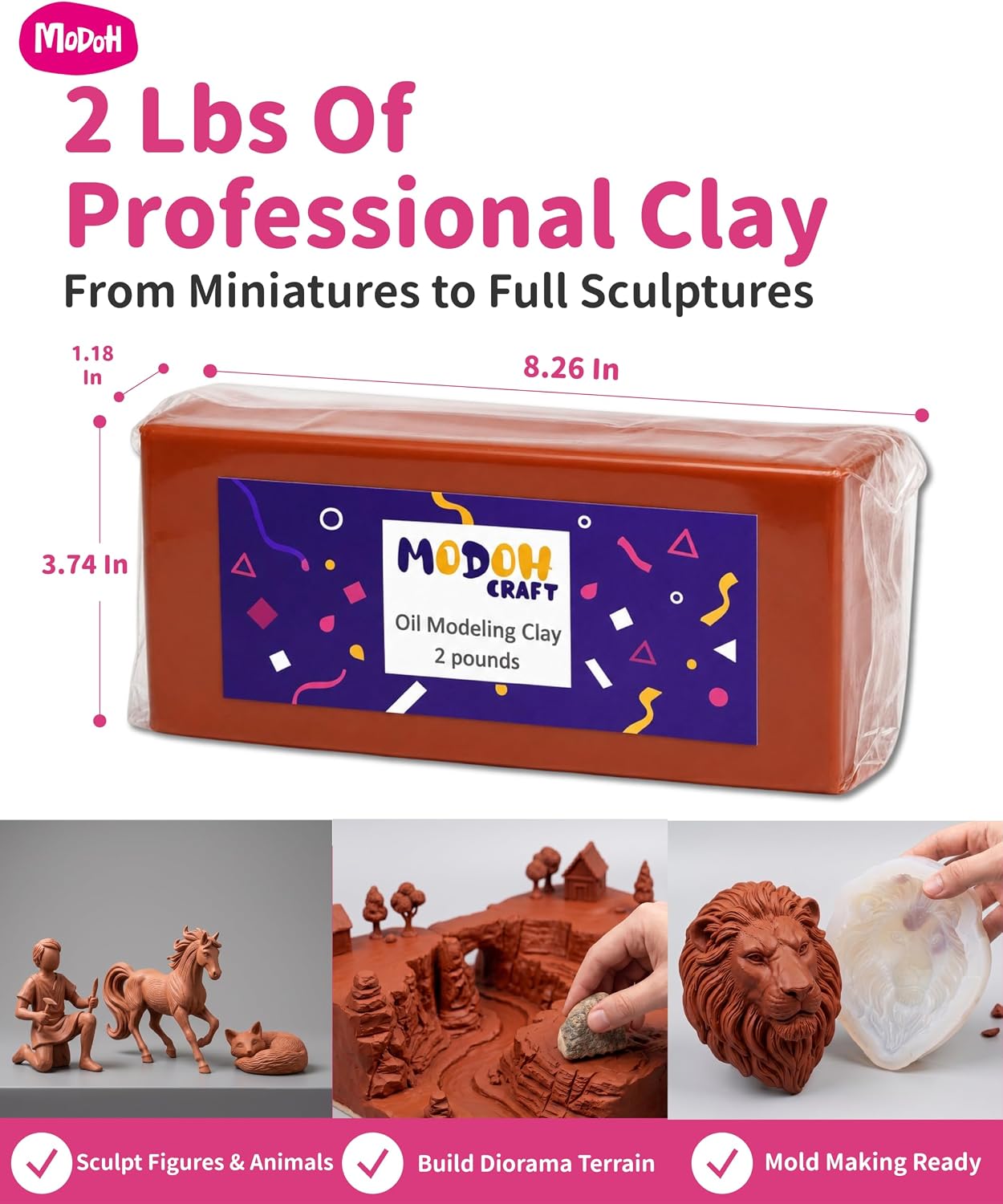 Non Drying Modeling Clay Oil Based Plasticine, Terracotta, 2 Lbs