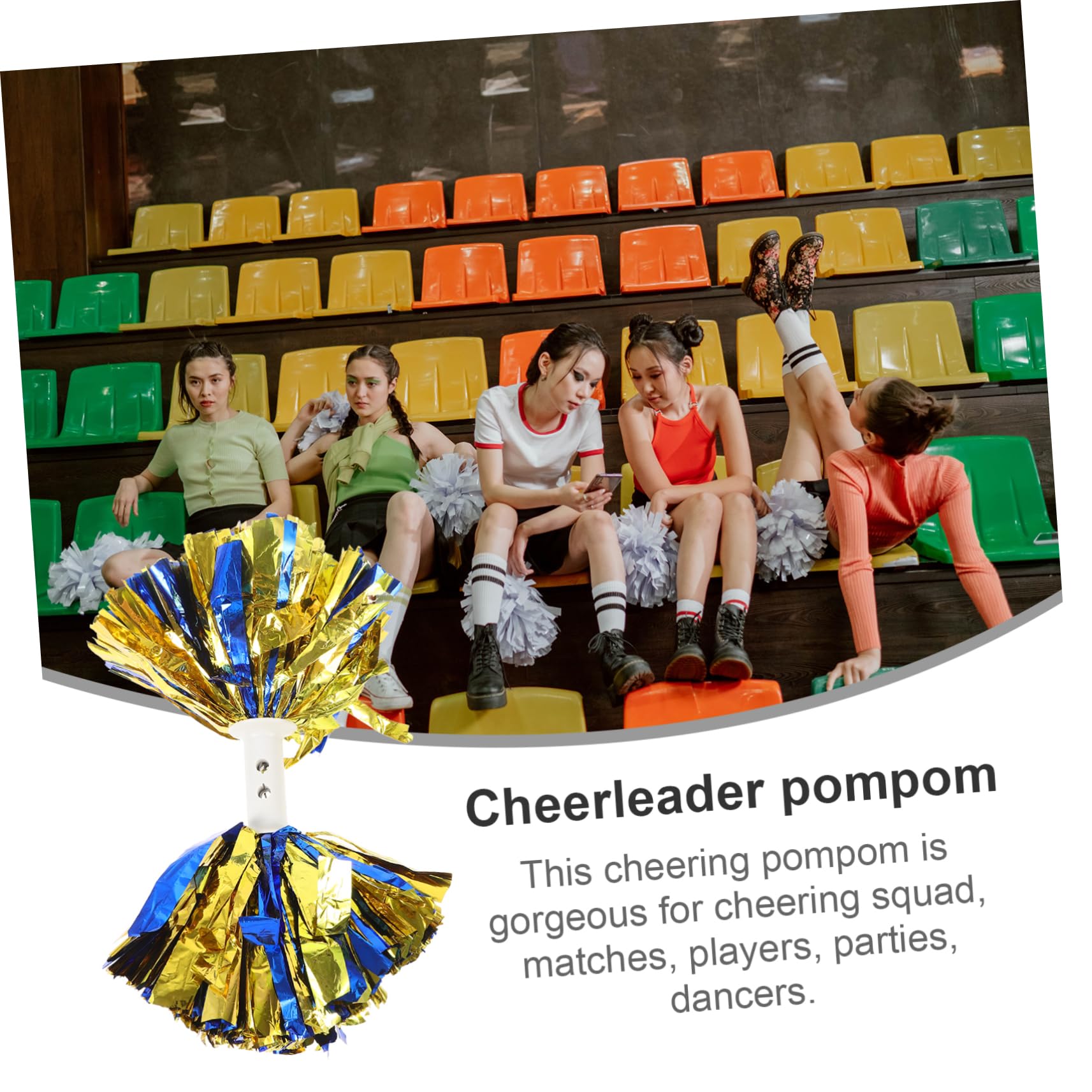 Toddmomy Cheerleading Pompoms with Handles Metallic Spirit Sticks for Sports Events Durable and Reusable Pom Poms for Cheering Dynamic and Colors