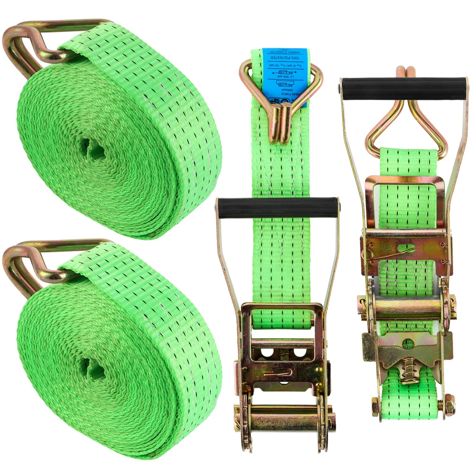 2 Pezzi Cinghie a Cricchetto 50mm x 10m, 3000kg Capacità di Carico, Cinghia di Fissaggio con Gancio a J per Camion, Auto, Moto, Materiale Poliestere e Acciaio