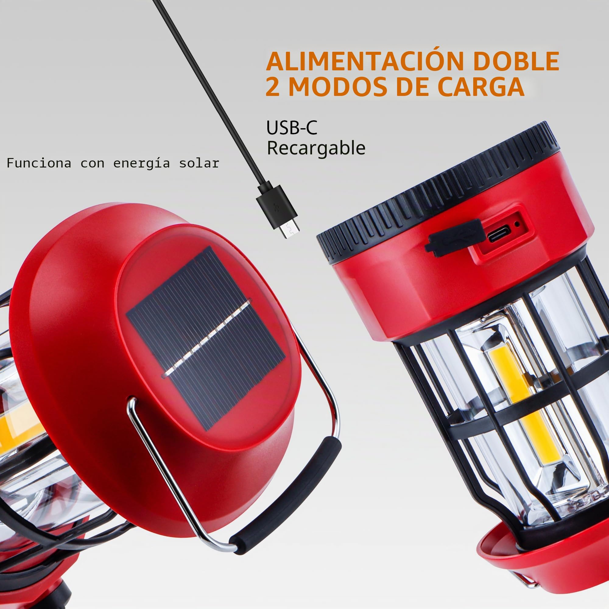 TRIROCKS Juego de 2 faroles solares LED para camping, regulables, recargables, IPX3, resistentes al agua, luces de emergencia portátiles, luces de camping al aire libre, para camping, hogar, corte de