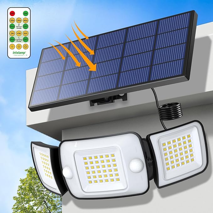 6000mAh 1200LM Solar Powered Dual Motion Sensor LED Lighting Dusk to Dawn Security Floodlight Exteri...