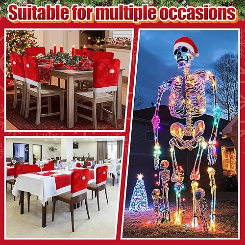 Miniatura 7 de ANPHSIN Juego de 6 fundas de terciopelo para sillas de Navidad, fundas para respaldo de silla con sombrero de Papá Noel, color rojo, para decoración