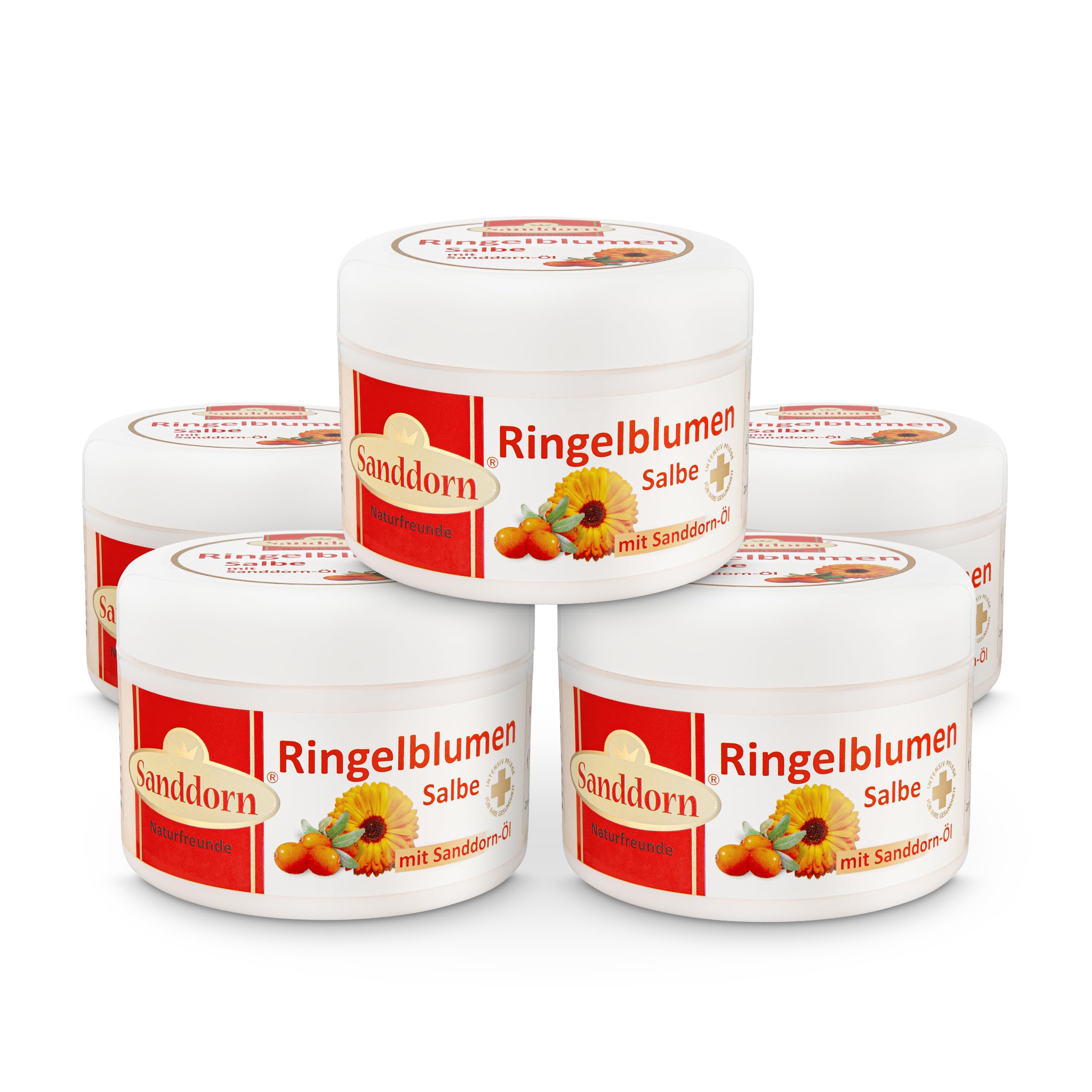 5-er Set RINGELBLUMEN SALBE mit Sanddorn-Öl | 250 ml | Calendula Creme für trockene & rissige Haut | Made in Europe