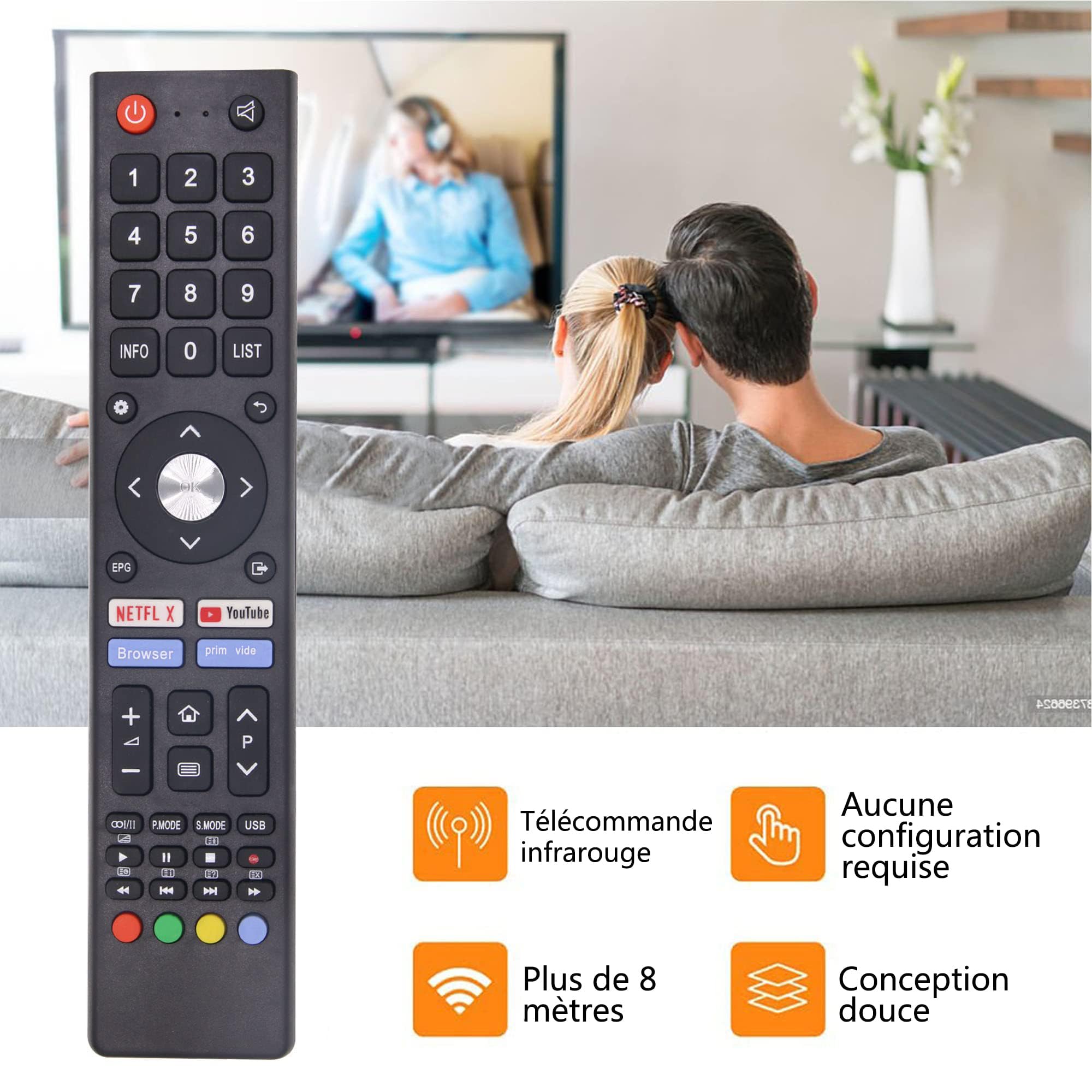 FOXRMT Télécommande pour Chiq Changhong UHD TV U55H7N L32H7N L40H7N L43H7N L50H7N L55H7N GCBL-TV02BDBIR U58H7N U43H7N U50H7N pour Saba SA24S46A9 SA32S67A9 SA40S67A9-Aucune Configuration requise