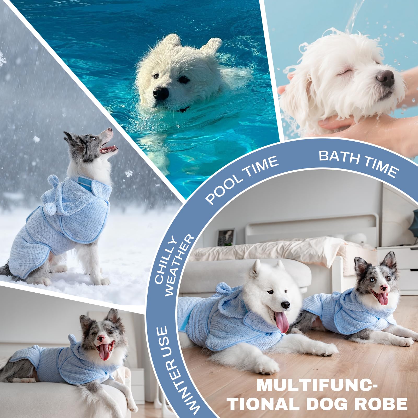 Arblina Manteau de séchage pour Chien, Serviettes épaisses Double Couche pour Le séchage des Chiens, Peignoir en Microfibre Absorbant l'eau, Serviette à Capuche pour Chiens de Taille Moyenne/Grande