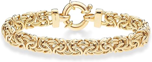 Miniatura 2 de Miabella - Pulsera bizantina italiana de plata de ley 925, bañada en oro de 18 quilates, 9 mm para mujer, hecha a mano en Italia
