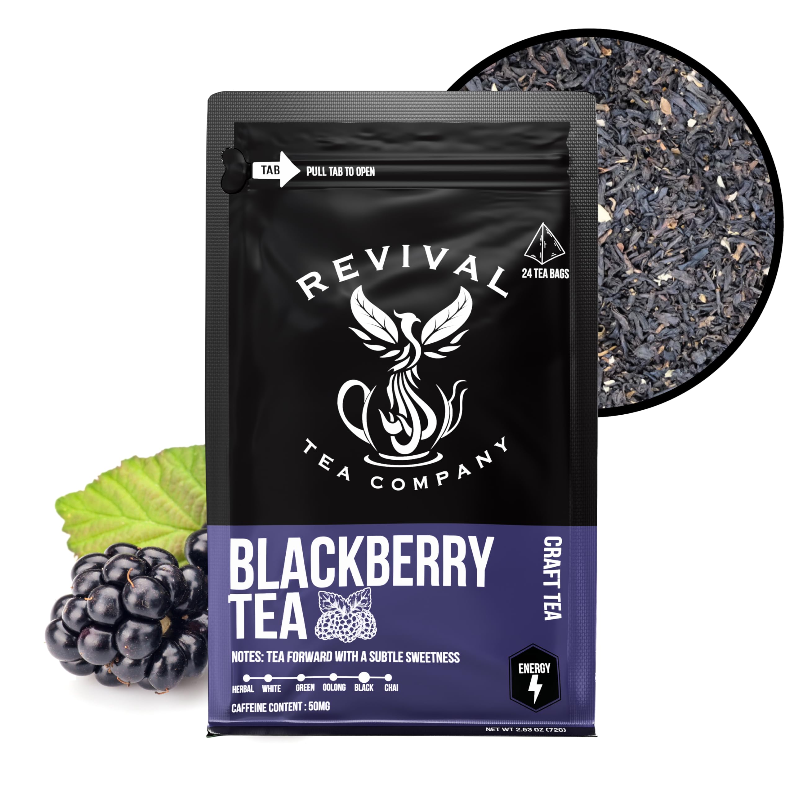 Revival Tea Company Blackberry Tea - Black Tea Blend with Blackberry Leaf - 24 Tea Bags