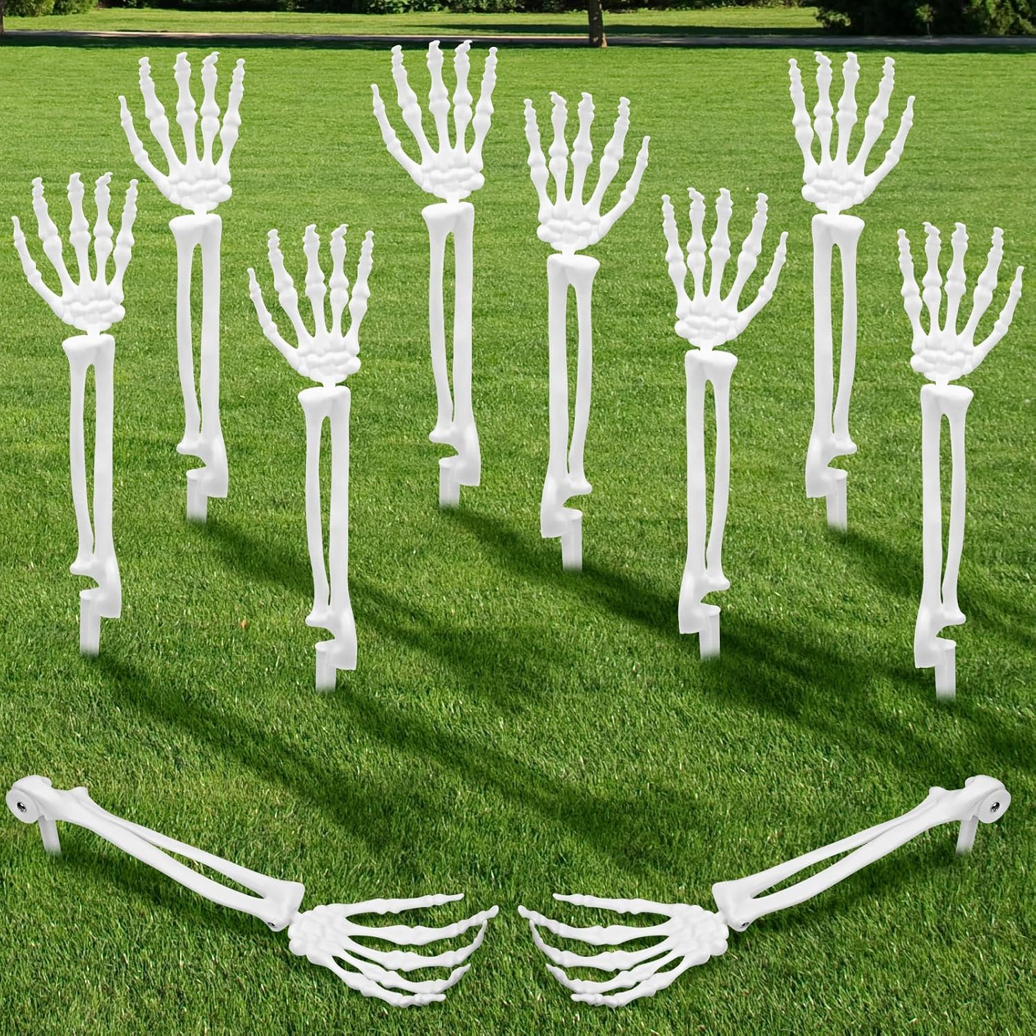 10 PCS Halloween Skeleton Hands Decoration, Skeleton Arms with Lawn Stakes, Skeleton Hands for Garden Lawn Graveyard Decor, Skeleton Stakes Yard Sign, Outdoor Indoor Party Supply, Halloween Props