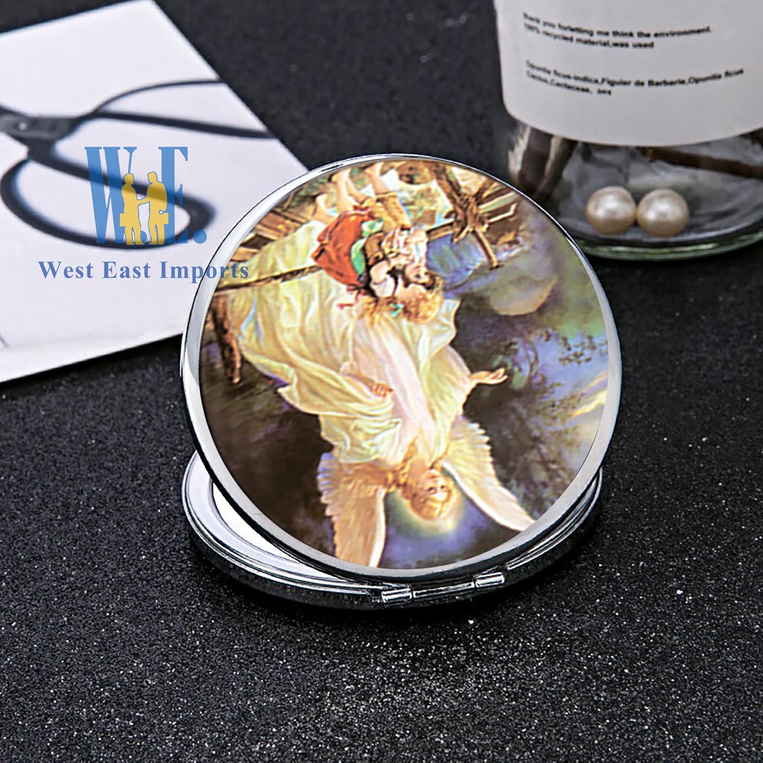 WE Baptism Compact Mirror Favors (12pcs) -Bautizo Recuerdos/Guardian Angel Makeup Compact Mirrors with Decorated Pouches
