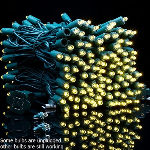 Miniatura 6 de YULETIME 200 luces LED de Navidad de gran angular de color blanco cálido, cable verde de 66 pies, certificado UL, juego de luces navideñas de 0.197