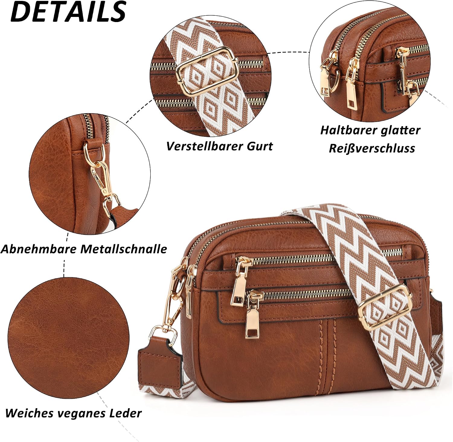TANTOMI Crossbody Bags for Women, 6-Pockets Purses for Women, PU Leather Handbags Shoulder Bag for Travel Shopping image 3