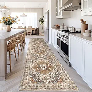 Madane Runner Rugs for Hallway 2x10 Long Washable Non-Slip Hallway Runner Rug Low-Pile Stair Kitchen Runner Throw Carpet for Entrance Living Dining Laundry Room (Turmeric/Grey, 2 x 10)