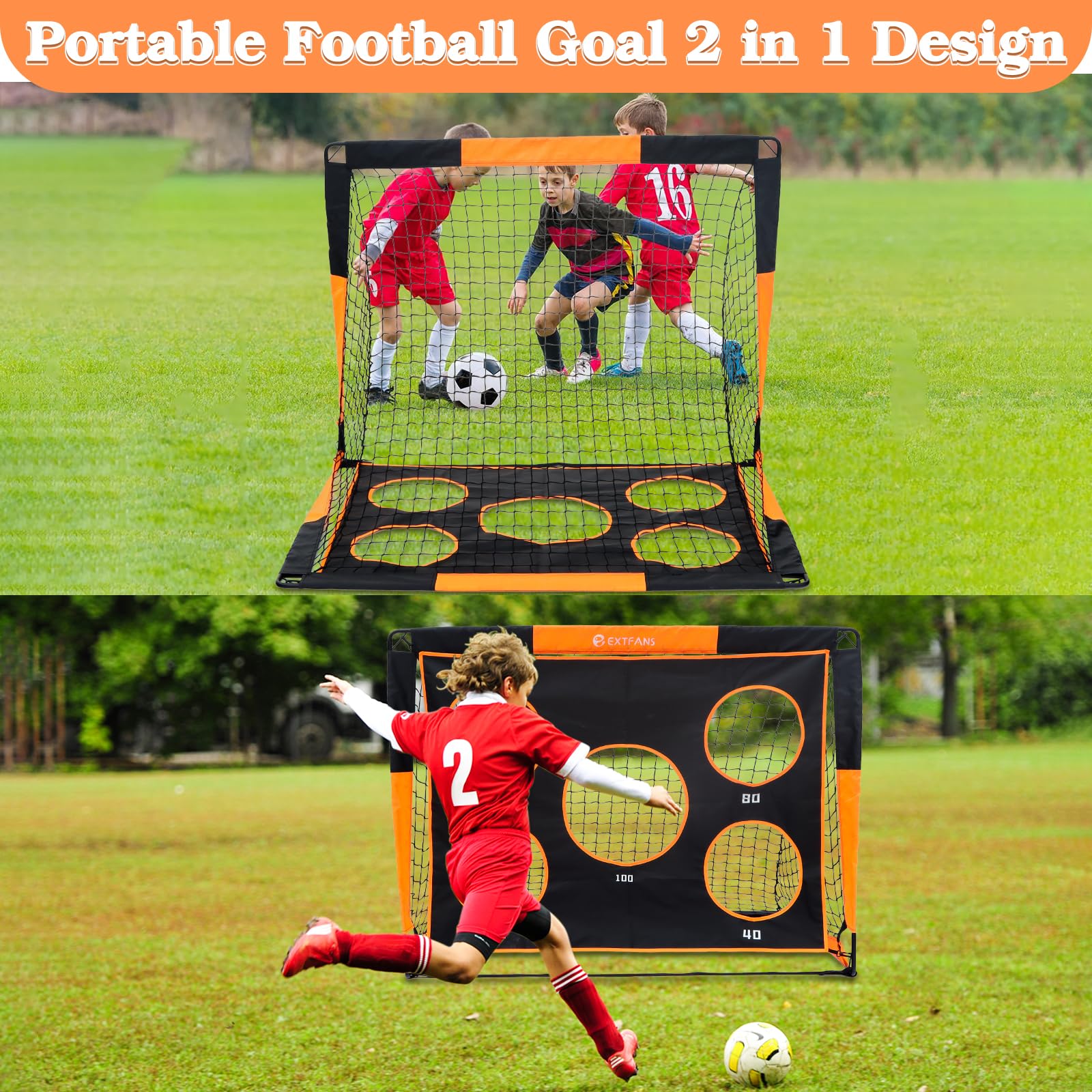 Porta Da Calcio Pieghevole EXTFANS 180 Cm - Per Bambini, Interni/Esterni, Con 5 Fori Di Tiro (Blu) - Foto 2