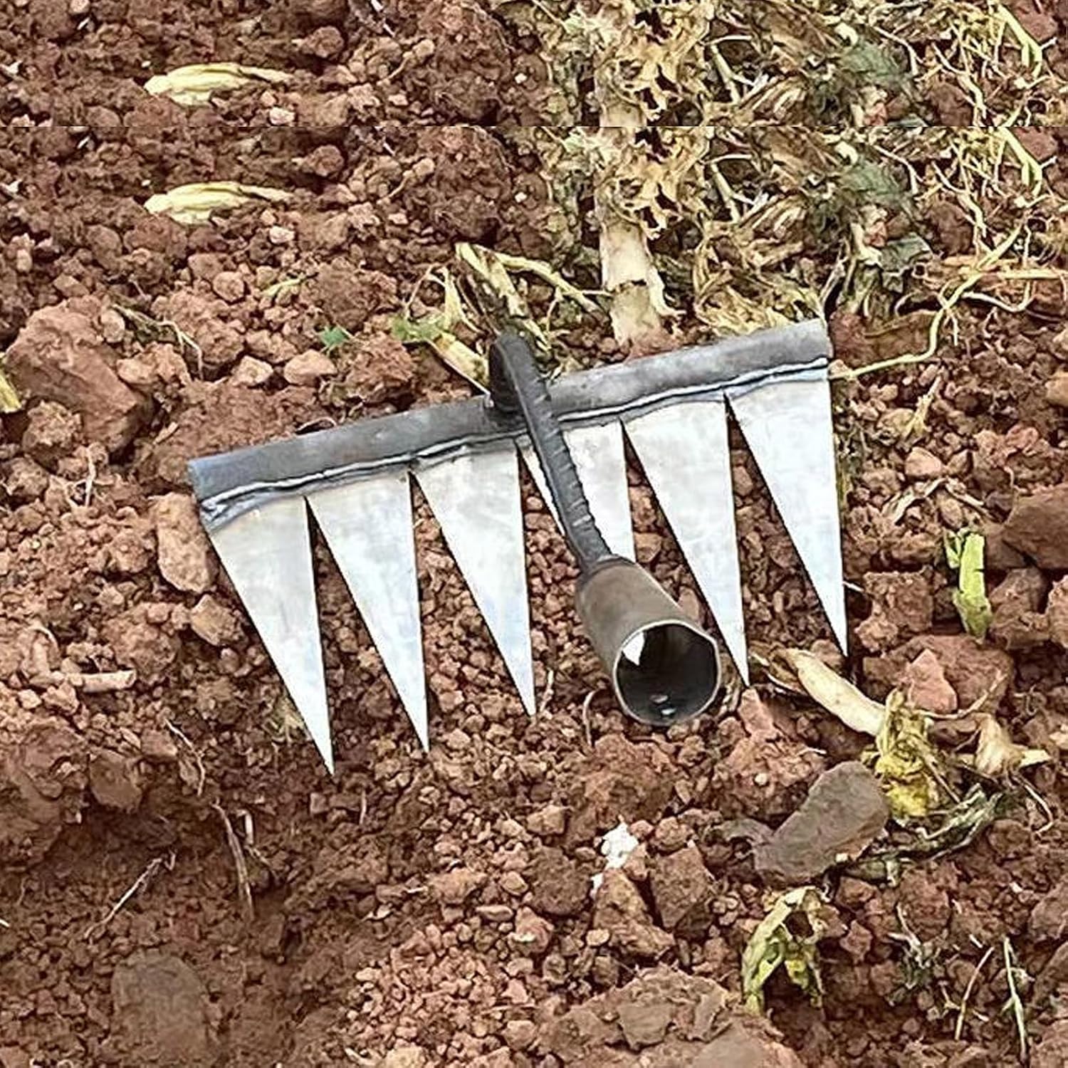 All-steel Garden Rake(4 and 6 Tines)Gardening Tools Heavy Duty Rake Garden Hand Rake Tool Metal Heavy Duty Weeding All Steel Hardened Hoe Garden Hand Rake Tools for Backyard Lawn Loosening Planting We