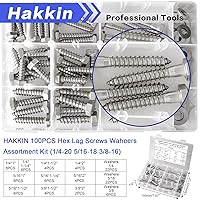 Vista 12 de Hakkin Tornillos hexagonales de 3/8 pulgadas, 60 piezas surtidos de tornillos y pernos de madera surtidos de 1-1/2 pulgadas 2 pulgadas 2 1/2