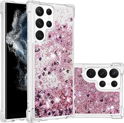 Funda para Galaxy S23 Ultra, funda transparente líquida con purpurina flotante de arena movediza a prueba de golpes, funda protectora de silicona