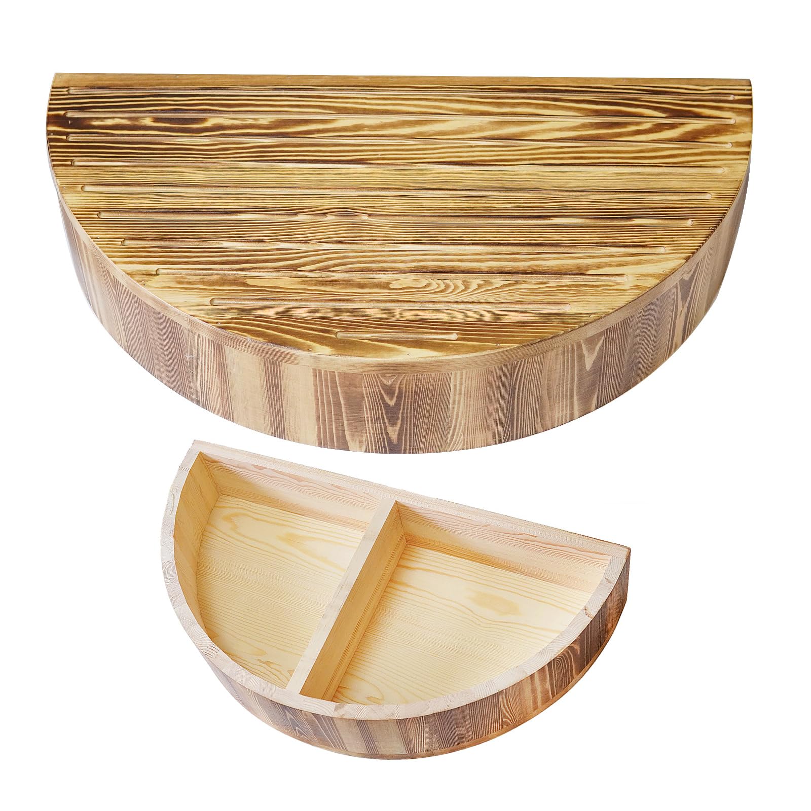 Solid Wooden One Step Stool, 5.2" High Semicircular Wood Bed Step for Elderly Adults Kids Safety to Get in & Out of High Bed, Kitchen, Bathroom(26.4"