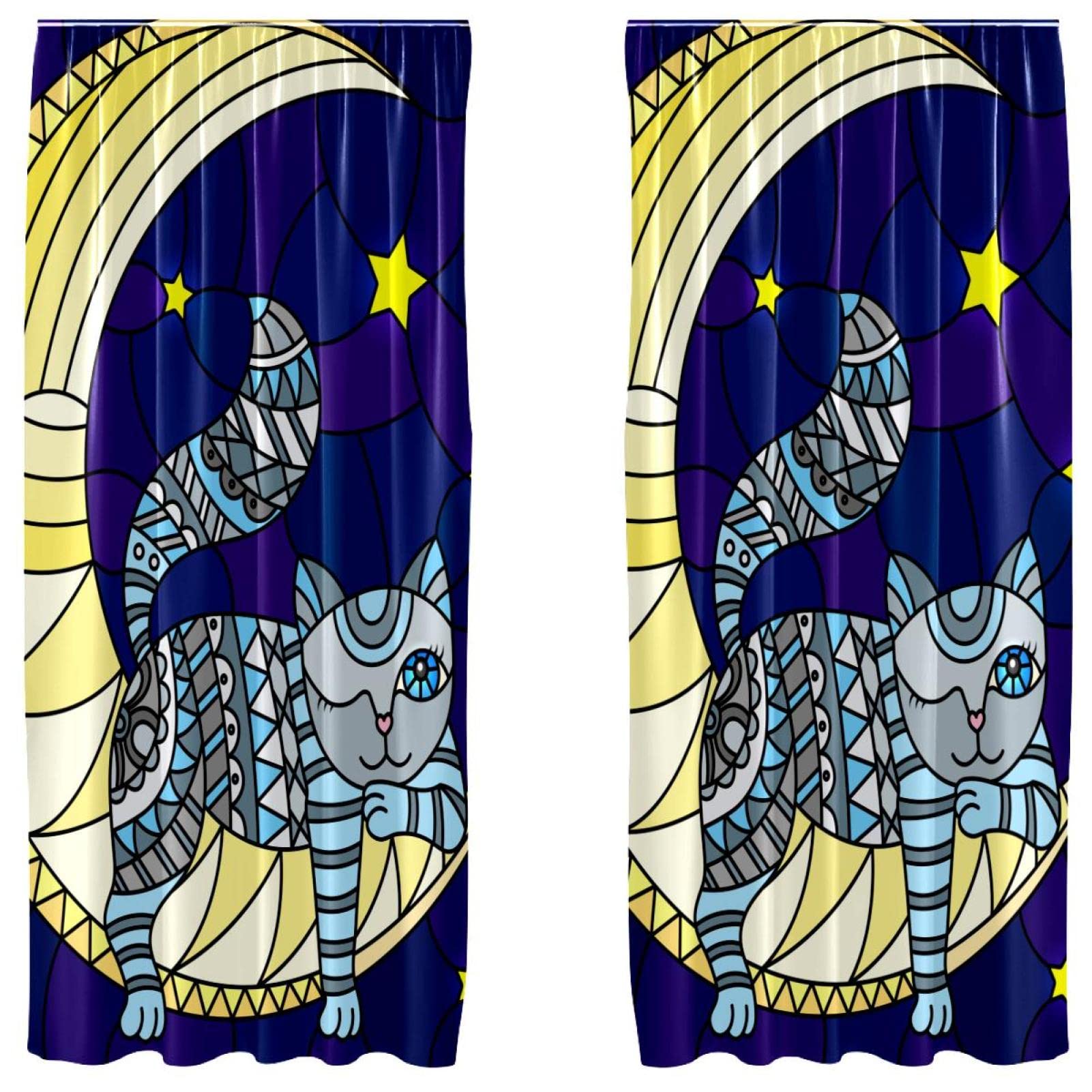 Rideaux chat en verre teinté légers : lot de 2 panneaux colorés occultants translucides