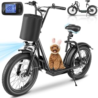 Peak 500W/800W/1200W Electric Scooter with Seat, Max 15/20/30Miles&20MPH, 14"/20" Tires Foldable Adult Electric Scooter with Basket for Pets & Cargo, Dual Shock Absorbing Ebike for Commuting