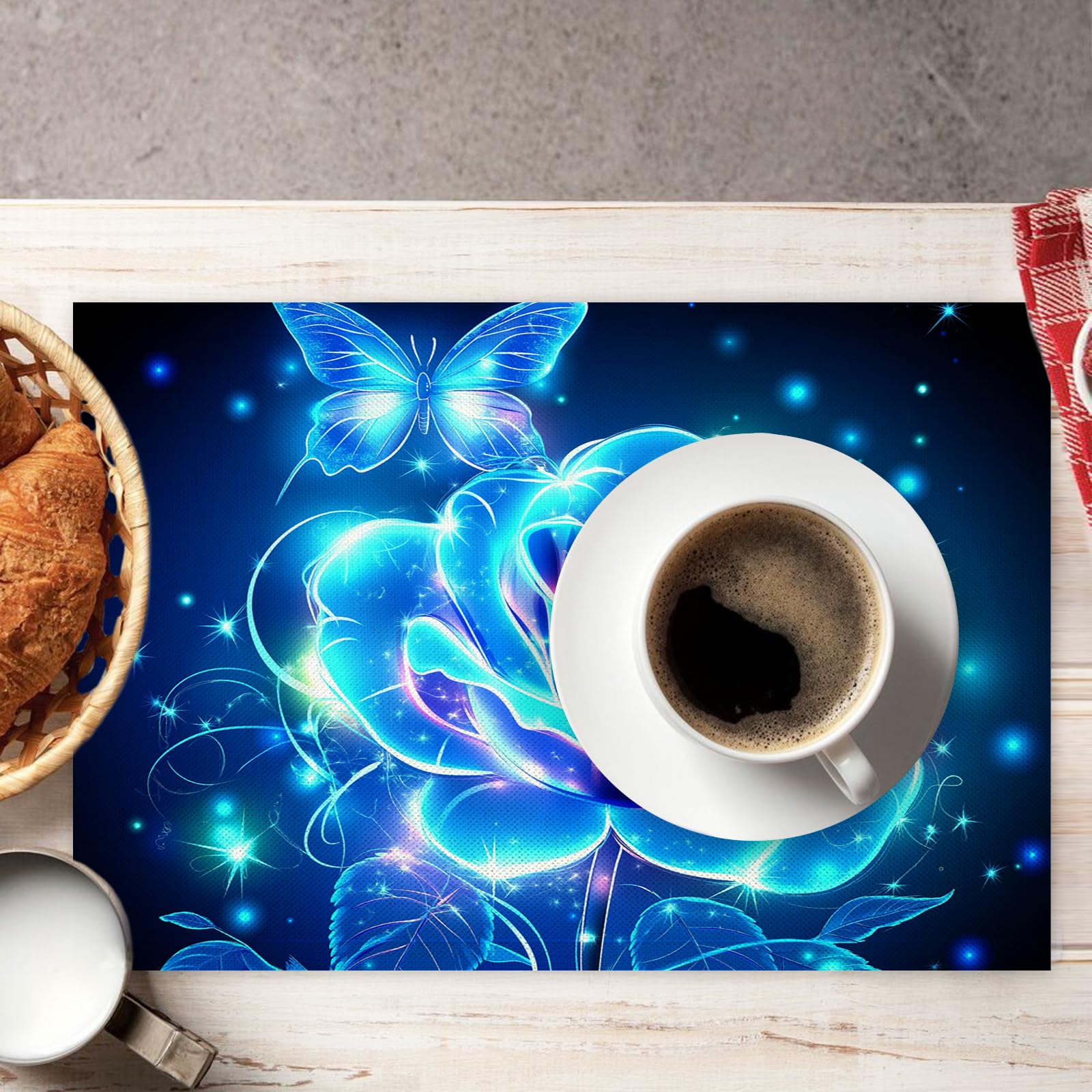 8 Pezzi Tovagliette Americana Sogno - Tovaglietta Americane in Cotone e Lino Farfalla rosa blu Lavabili Sottopiatto per Sala da Pranzo Tavolo da Cucina 45 ×30 cm