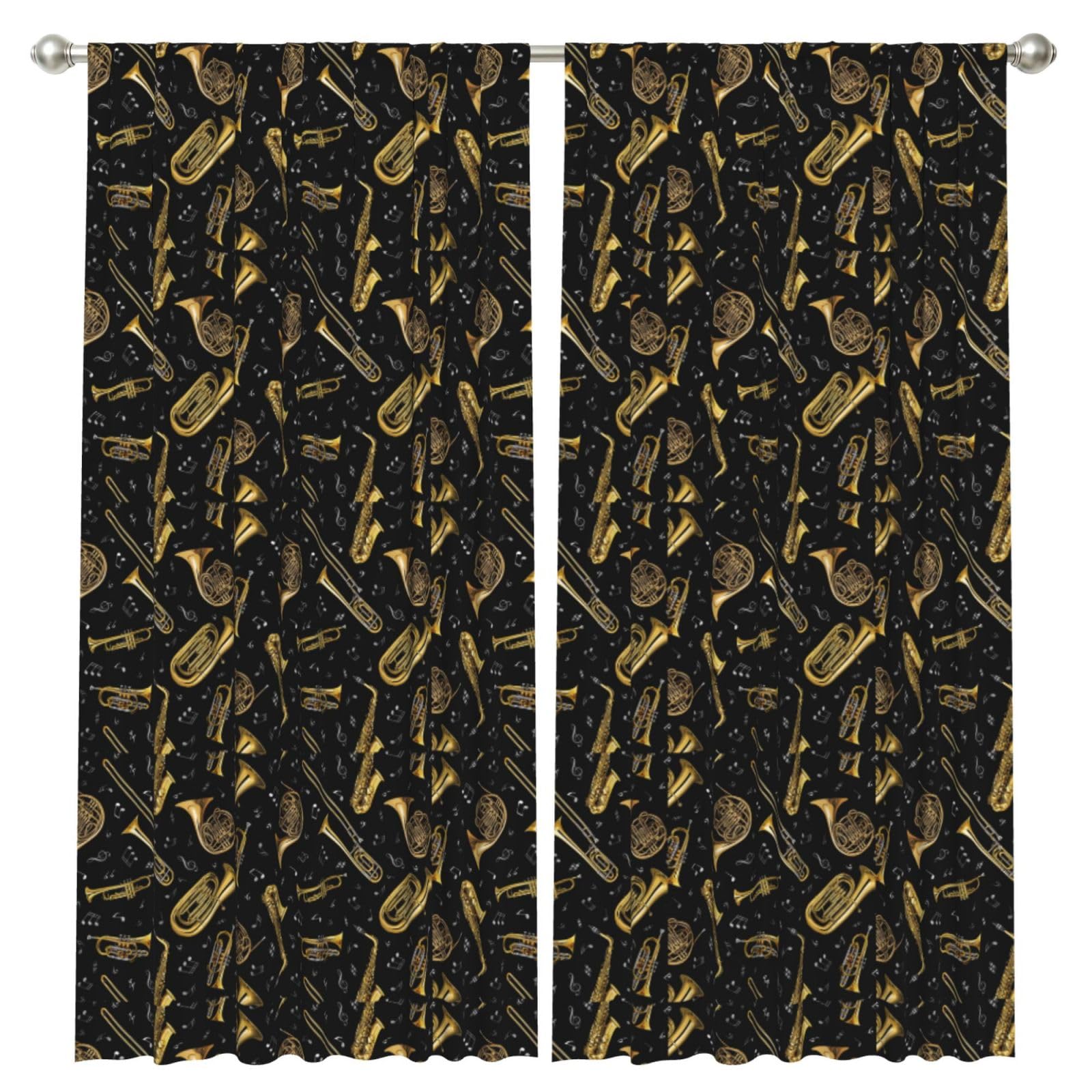 InOmak Trumpet Musical Notes, 2 Panels Window Curtains 52 x 84 Inch Blackout Curtains for Living Room Bedroom