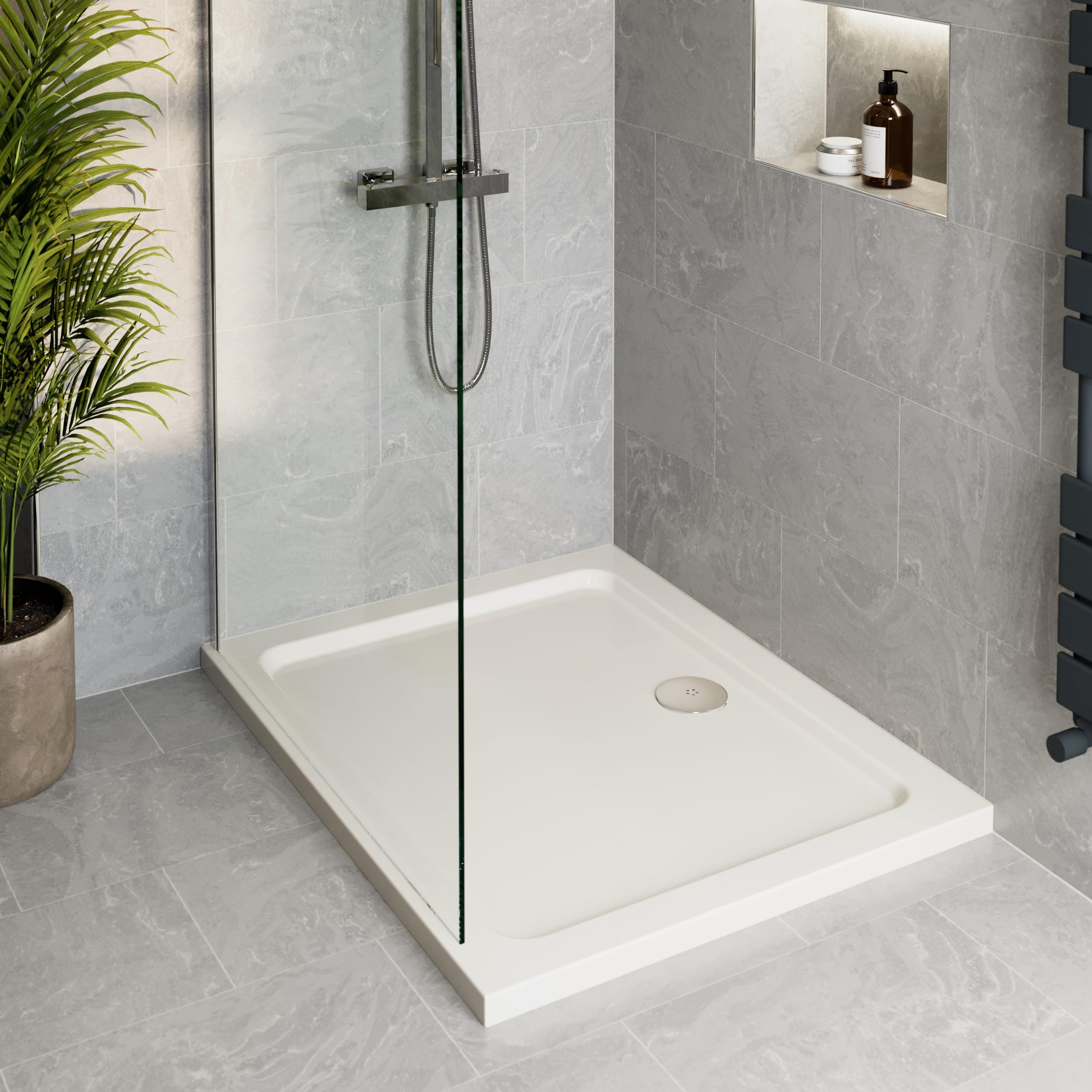 Podium Chrome Waste Podium® 1000 X 800 X 45Mm White Bathroom Non Slip Tray For Enclosures Cubicles & Wet Room With Rectangular