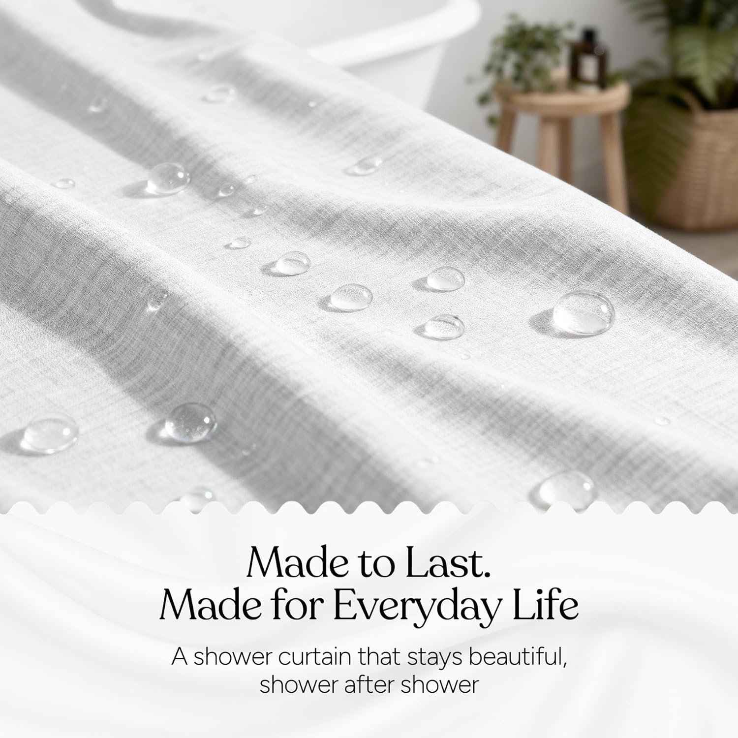Grey Linen Look Shower Curtain | 230 GSM Heavyweight Textured Fabric | Waterproof Coated | Weighted Hem & Metal Grommets | Farmhouse Boho Modern Bathroom Decor | 72 X 72
