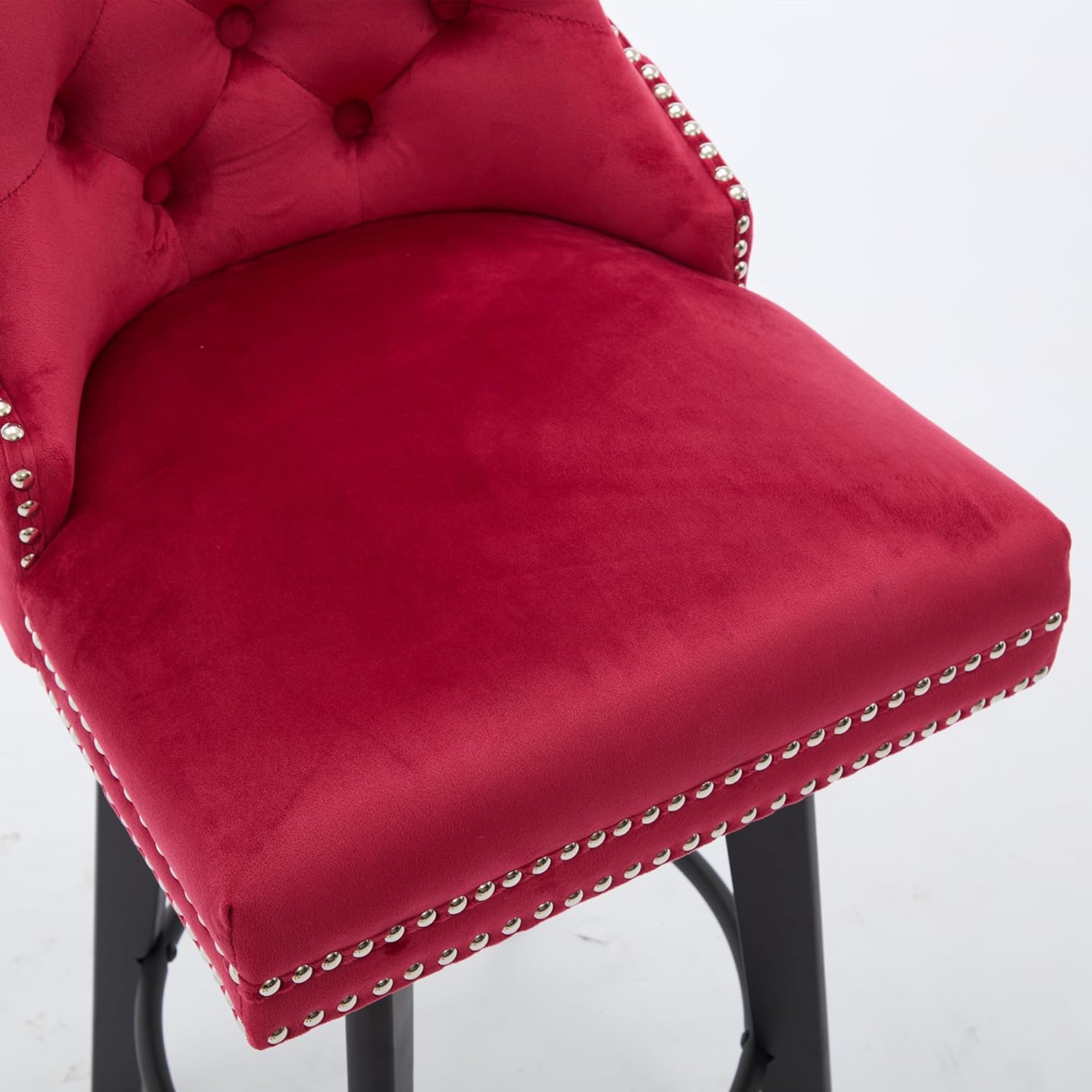 Yozma Modern Velvet Bar Stools with Button Tufting & Metal Pull Ring, Sturdy Footrest & Large Backrest for Kitchen Island, Bistro, Bar ?Set of 2, Red