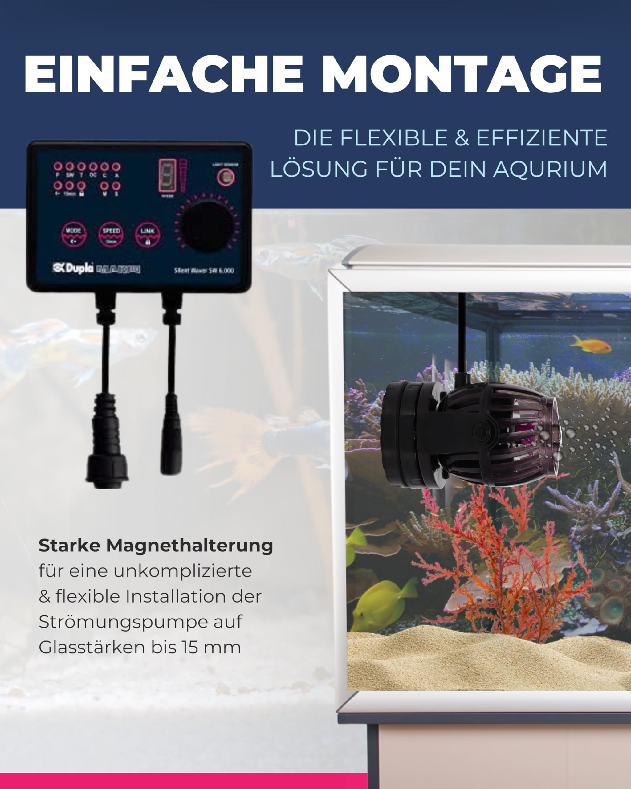 Dupla Marin Silent Waver I 9.000 l/h I Strömungspumpe für Meeresaquarien I Leiser Betrieb & robuste Struktur I inkl. Wireless Link I Energieeffiziente Wasserzirkulation & Simple Installation