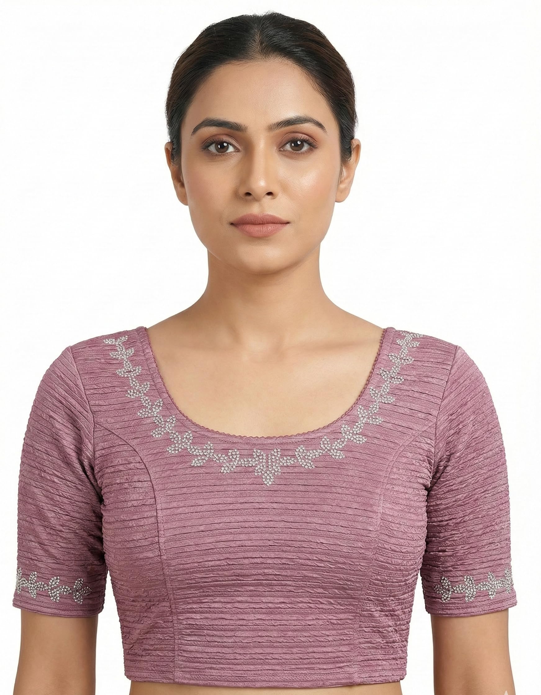 APPERA Women’s Readymade Stretchable Blouse | Embroidered Round Neck Saree Blouse for Women & Girls | Half Sleeve Designer Blouse Ethnic-image-17