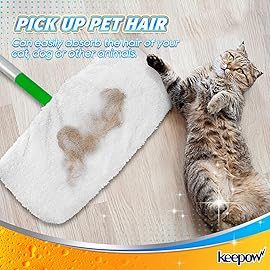 KEEPOW Reusable Dry Sweeping/Wet Mopping Cloths Compatible with Swiffer Sweeper, Washable Microfiber Mop Pads Refills for Hard-Surface/Hardwood Floor Cleaning, 6-Pack (Mop is Not Included)